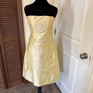 Vintage Molly B Yellow Silk Strapless A Line Dress Size 8 Classic Preppy Spring